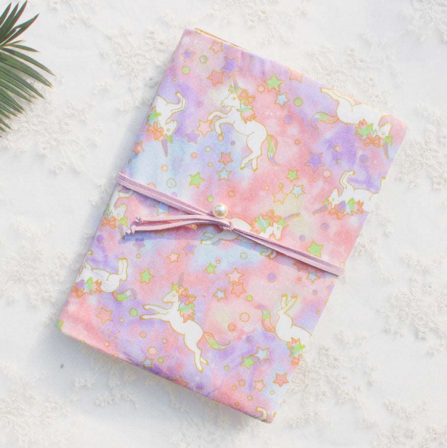 Pastel Cloth-Covered Unicorn Notebook with Starry Design – A5/A6