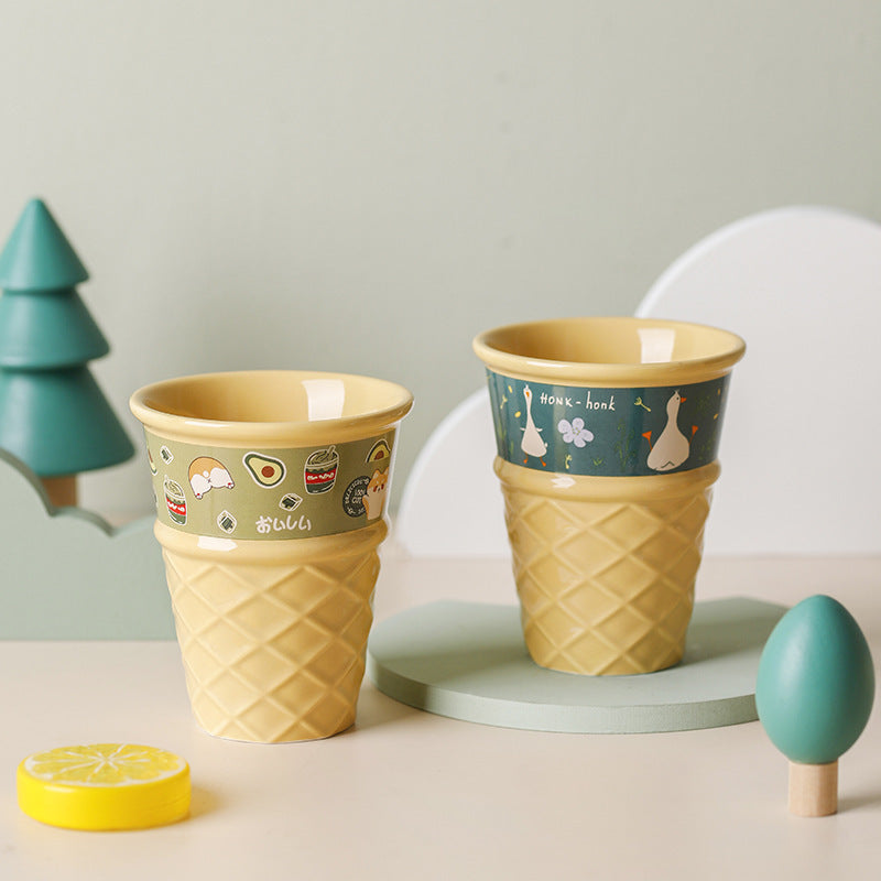 Creative Ceramic Ice Cream Cone Mugs with Animal Designs