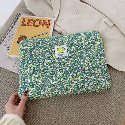 Quilted Floral Laptop Sleeve with Cute Green and Pink Patterns