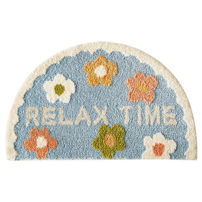 Cute Floral Half Round Door Mats - Non-Slip, Perfect for Bathroom Use