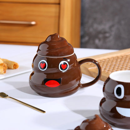 Funny Poop Emoji Porcelain Cup with Lid - Funny Coffee Mugs