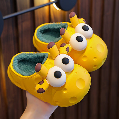 Cute Big-Eyed Cartoon Giraffe & Bunny Warm Cotton Slippers for Kids