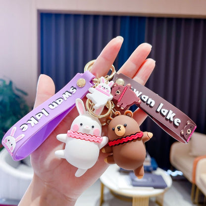 Cute Dancing Animal Backpack Keychains with Dog, Bear, and Rabbit Designs