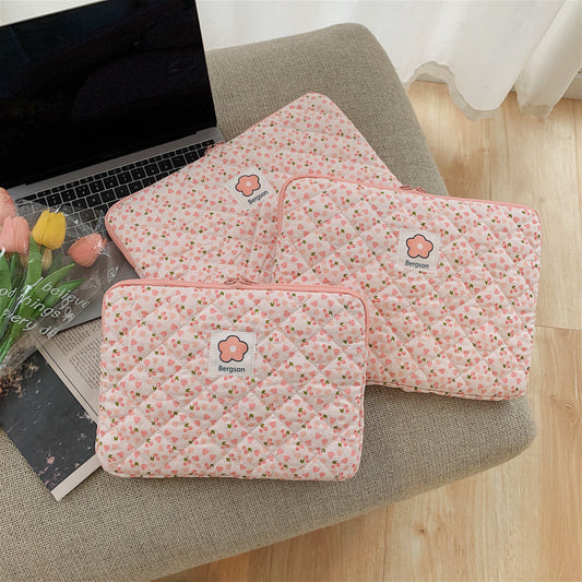 Quilted Floral Laptop Sleeve with Cute Green and Pink Patterns