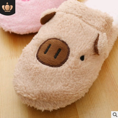 Cute Pig & Bear Plush Closed-Toe Unisex Soft Warm House Slippers