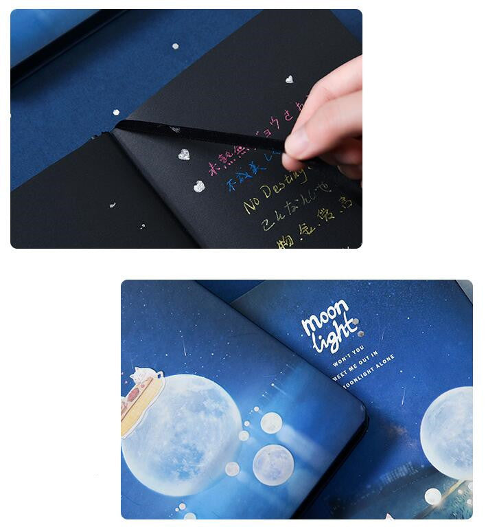 Hardcover Lunar Diary with Dreamy Moonlight Cat Design