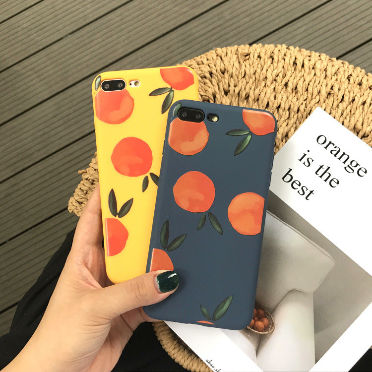 Retro Yellow & Navy Blue Orange Phone Case with Vibrant Fruit Pattern