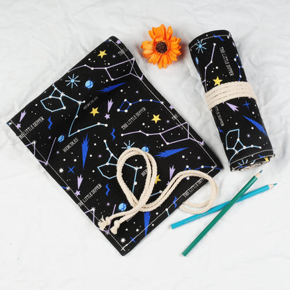 Korean Canvas Roll-Up Pencil Case - Cosmic & Minimalist Designs