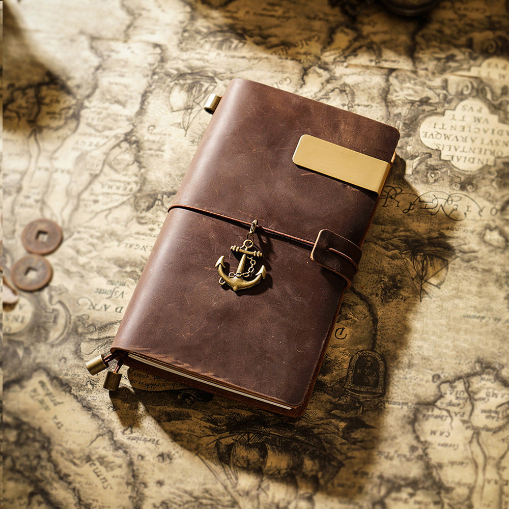 Vintage Leather Journal with Charms - Retro Adventure Design