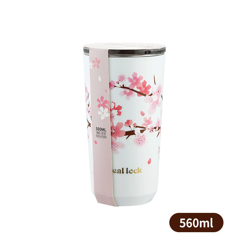 Cherry Blossom Stainless Steel Tea & Coffee Tumbler – Portable Cup