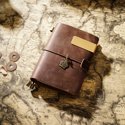 Vintage Leather Journal with Charms - Retro Adventure Design