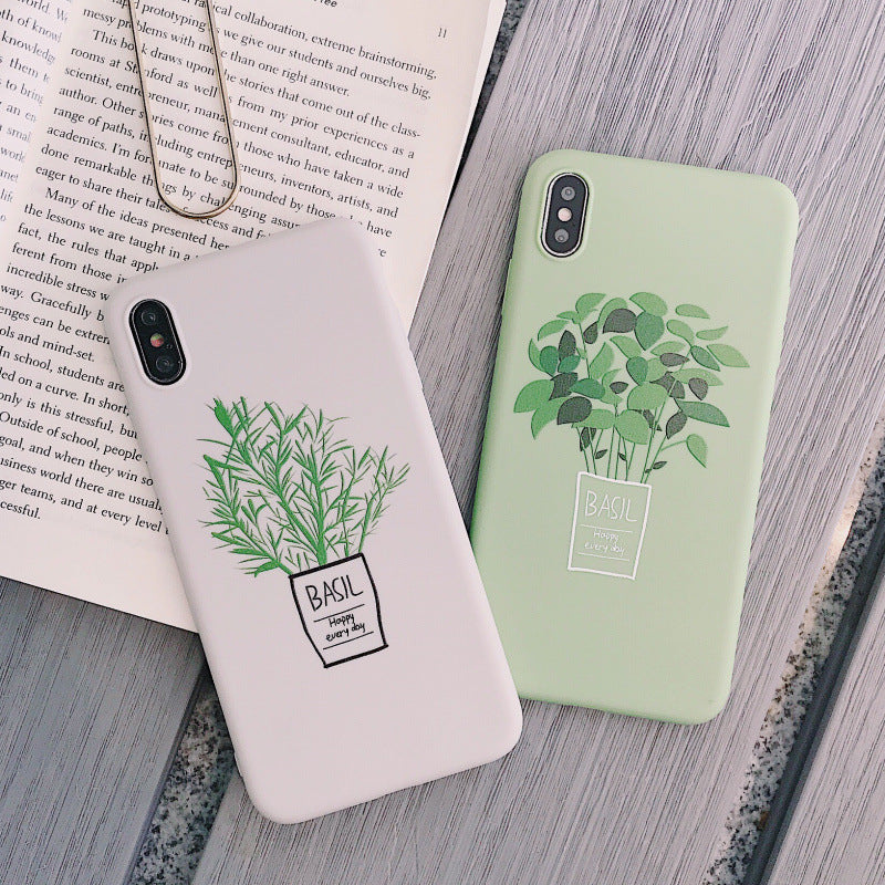 Off White Silicone Plant Phone Case with Minimal Basil Pot Design