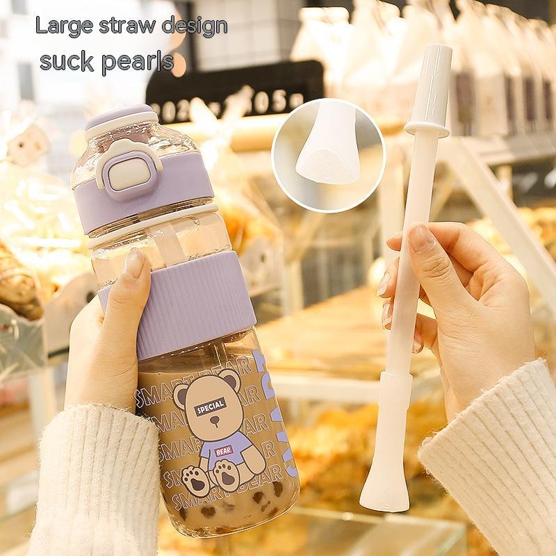 Cute & Transparent Bear Large Water Bottle with Straw & Flip Top – 1100ML