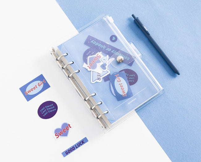 Mini Transparent Spiral Notebook with Colorful Stickers & Snap Closure