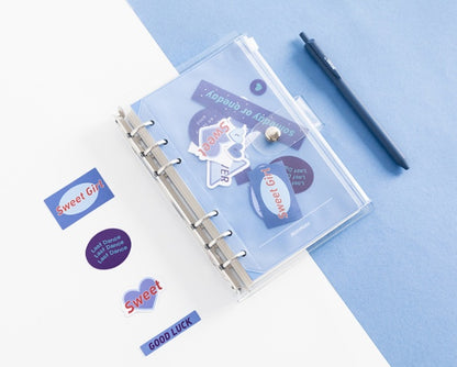 Mini Transparent Spiral Notebook with Colorful Stickers & Snap Closure