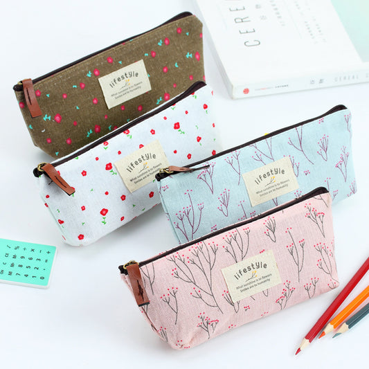 Cute Small Floral Zipper Pencil Pouch in Soft Pastel Tones