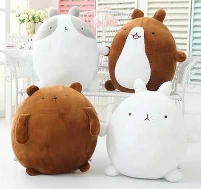 Cute Fluffy Fat Plush Toy Set Featuring Round Stuffed Bear & Rabbit Designs