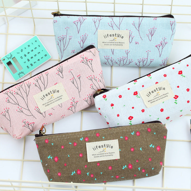 Cute Small Floral Zipper Pencil Pouch in Soft Pastel Tones