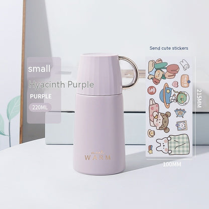 Colorful Stainless Steel Insulated Water Bottle with Cup & Cute Stickers