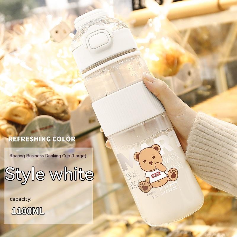 Cute & Transparent Bear Large Water Bottle with Straw & Flip Top – 1100ML