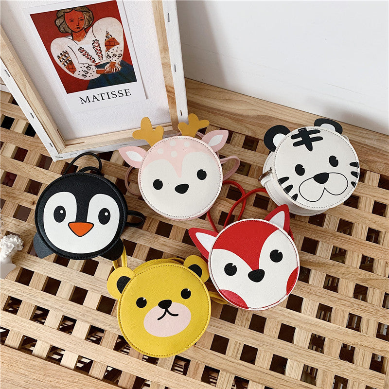 Kids Animal Face Coin Purse with Shoulder Strap – Cute Round Zipper Bag