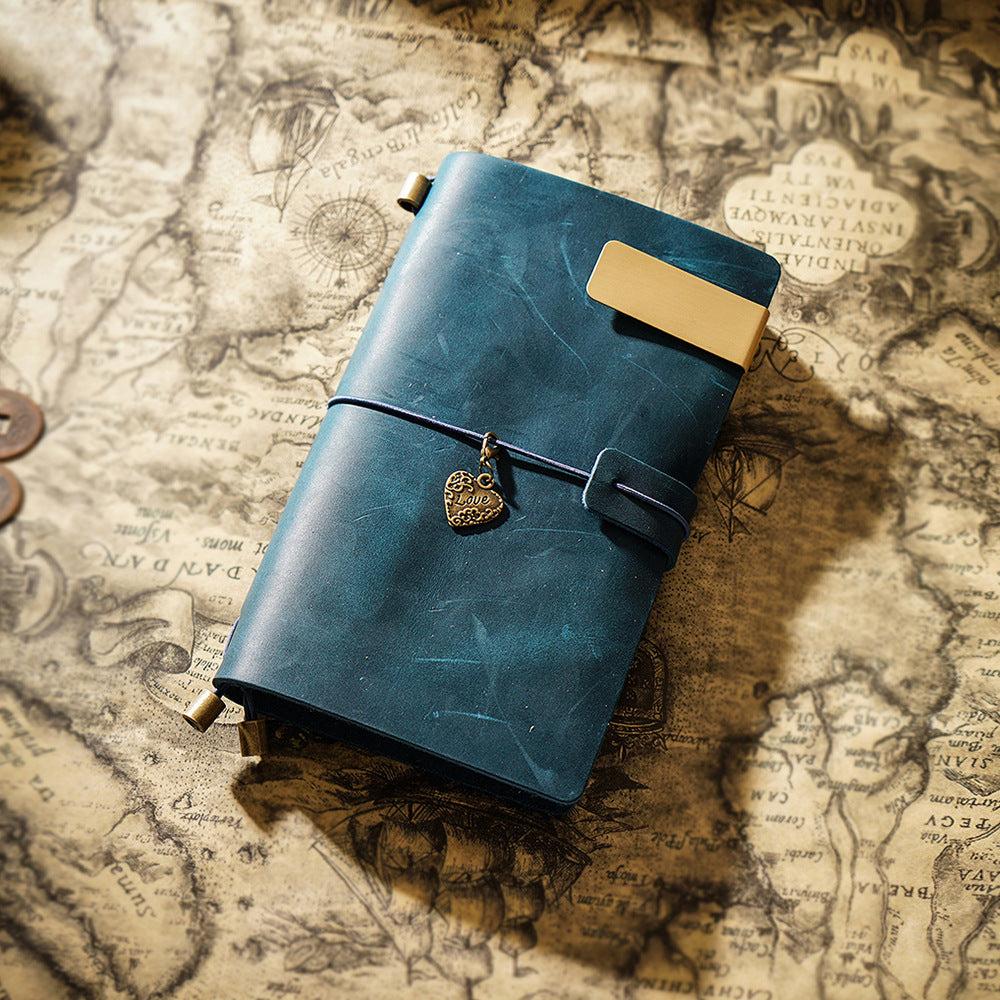 Vintage Leather Journal with Charms - Retro Adventure Design