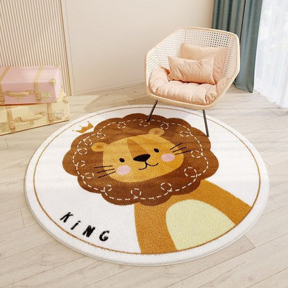 Cute Round Rugs With Animal Print for Kids Room (Rabbit, Bear, Lion & Cat Design)