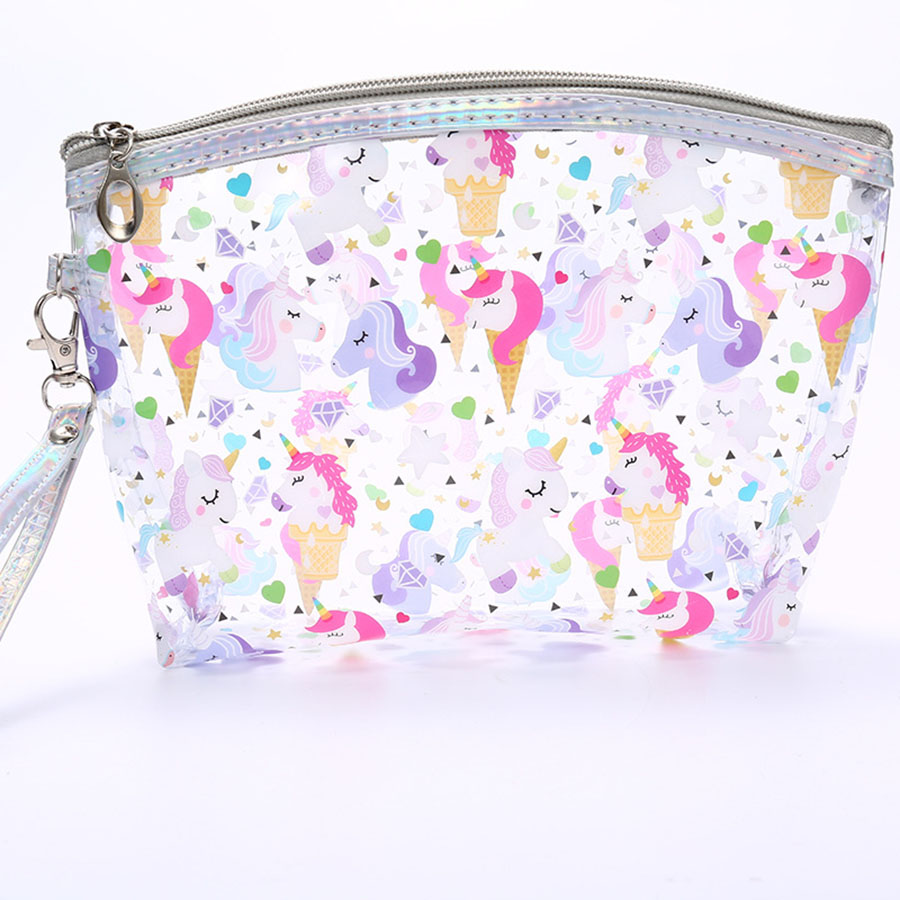 Small Waterproof Alpaca & Unicorn Cosmetic Bag with Transparent Design