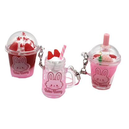 Strawberry Ice Cream Cup Bunny Keychain
