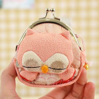 Cute Owl Kiss Lock Coin Purse with Embroidered Sleepy Eyes