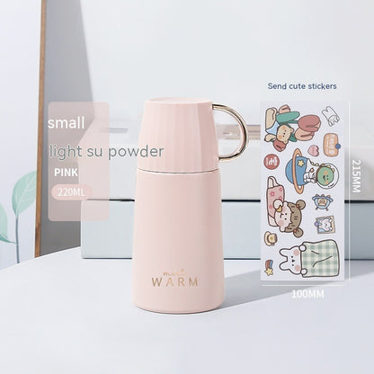 Colorful Stainless Steel Insulated Water Bottle with Cup & Cute Stickers