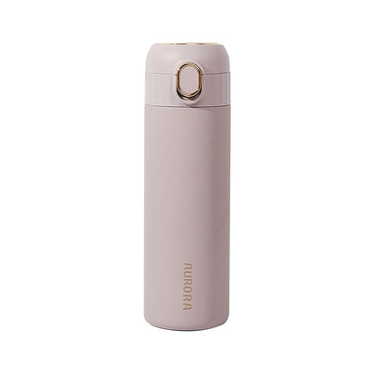 Sleek Matte Flip-Top Insulated Water Bottle with Straw & Gold Accent