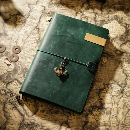 Vintage Leather Journal with Charms - Retro Adventure Design