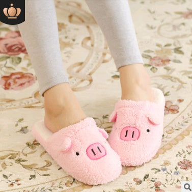 Cute Pig & Bear Plush Closed-Toe Unisex Soft Warm House Slippers