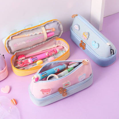 Adorable Korean Canvas Zipper Pencil Case – Pink & Pastel Charm