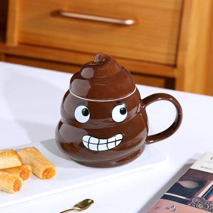 Funny Poop Emoji Porcelain Cup with Lid - Funny Coffee Mugs