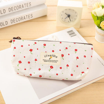 Cute Small Floral Zipper Pencil Pouch in Soft Pastel Tones