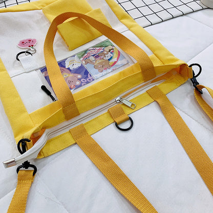 Unisex Large-Capacity Canvas Tote Bag - Multi Pocket Design