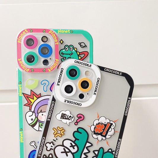 Cute Korean Cartoon TPU Phone Case with Lanyard – Graffiti Monster Design