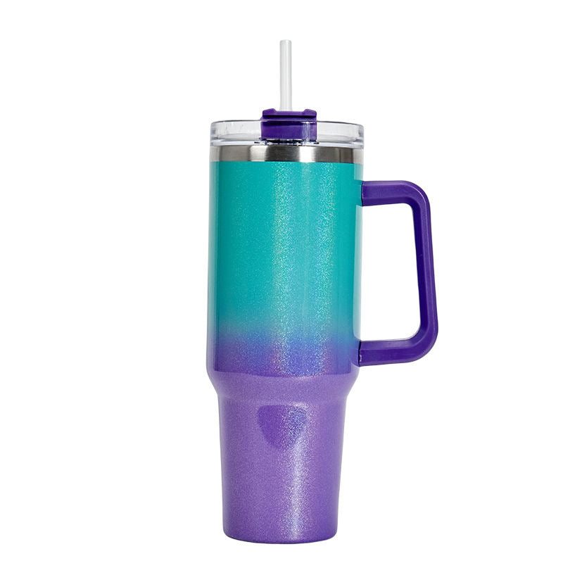 Colorful Gradient Stainless Steel Thermos Tumbler with Handle & Straw