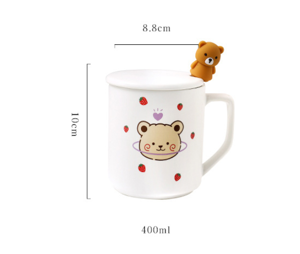 Adorable Bear Ceramic Coffee Mugs with Lid and Spoon