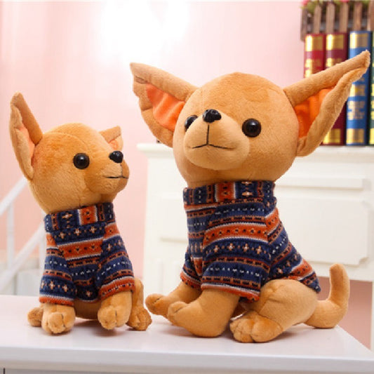 Charming Chihuahua Dog Plush Toy in Colorful Sweater