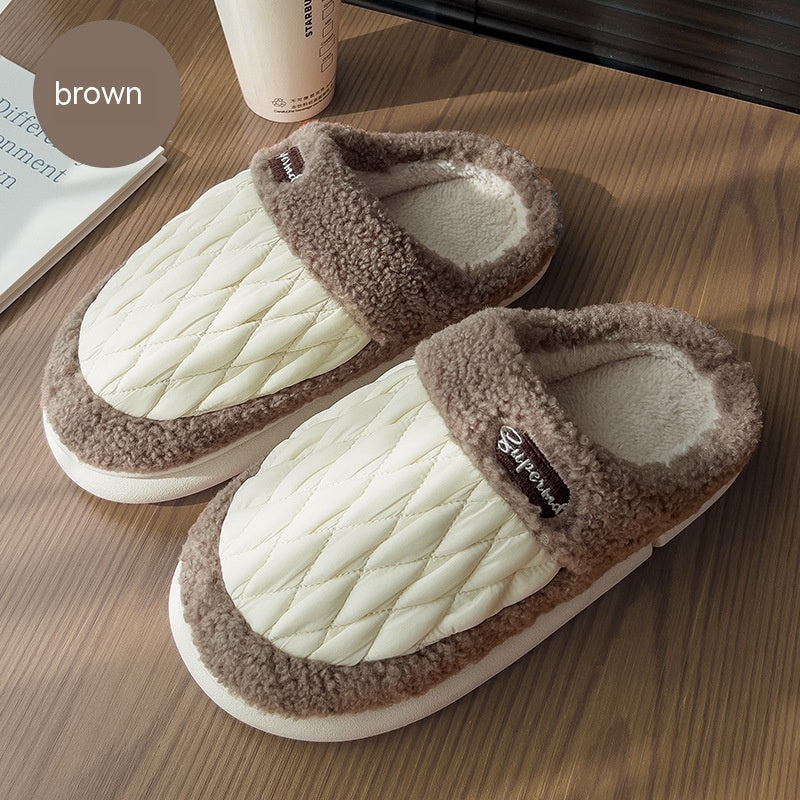 Stylish Warm, Non-Slip, Closed Toe Quilted Plush Home Slippers for Men