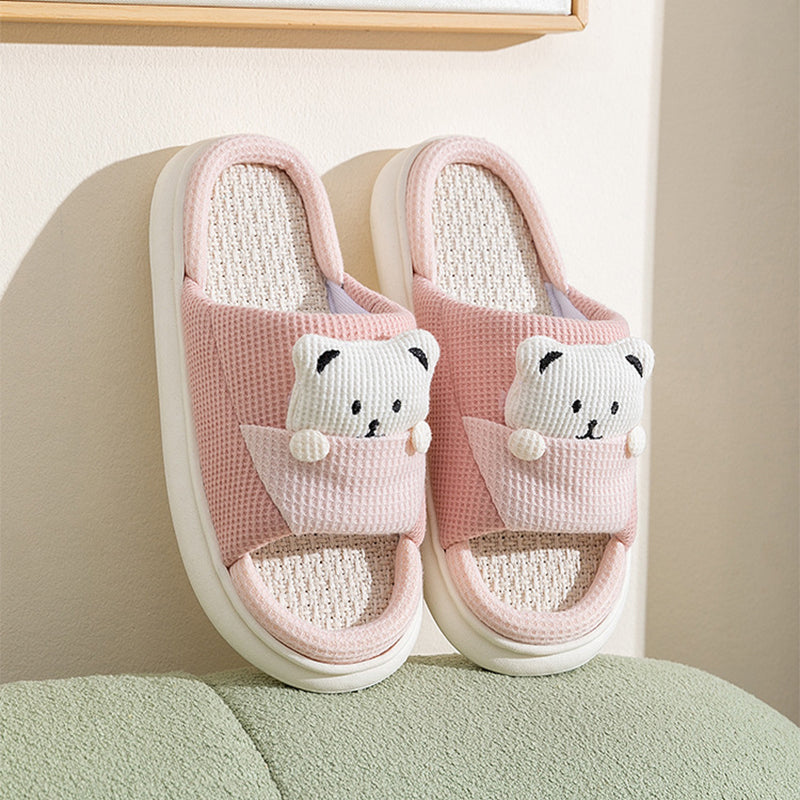 Cute Bear Plush Unisex Slippers – Thick Sole Indoor Bedroom Slippers