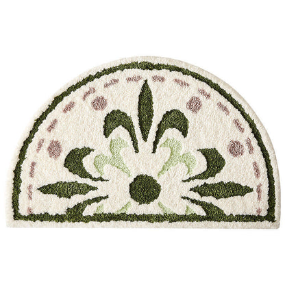 Cute Floral Half Round Door Mats - Non-Slip, Perfect for Bathroom Use