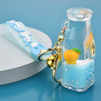 Cute Bottle Keychains with Fruit Charms, Colorful Liquid & Bells