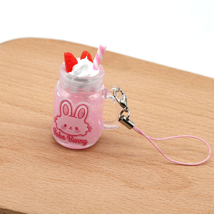 Strawberry Ice Cream Cup Bunny Keychain