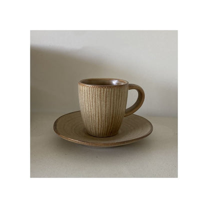 Vintage Porcelain Espresso Cups with Earthy Tones and Textured Design