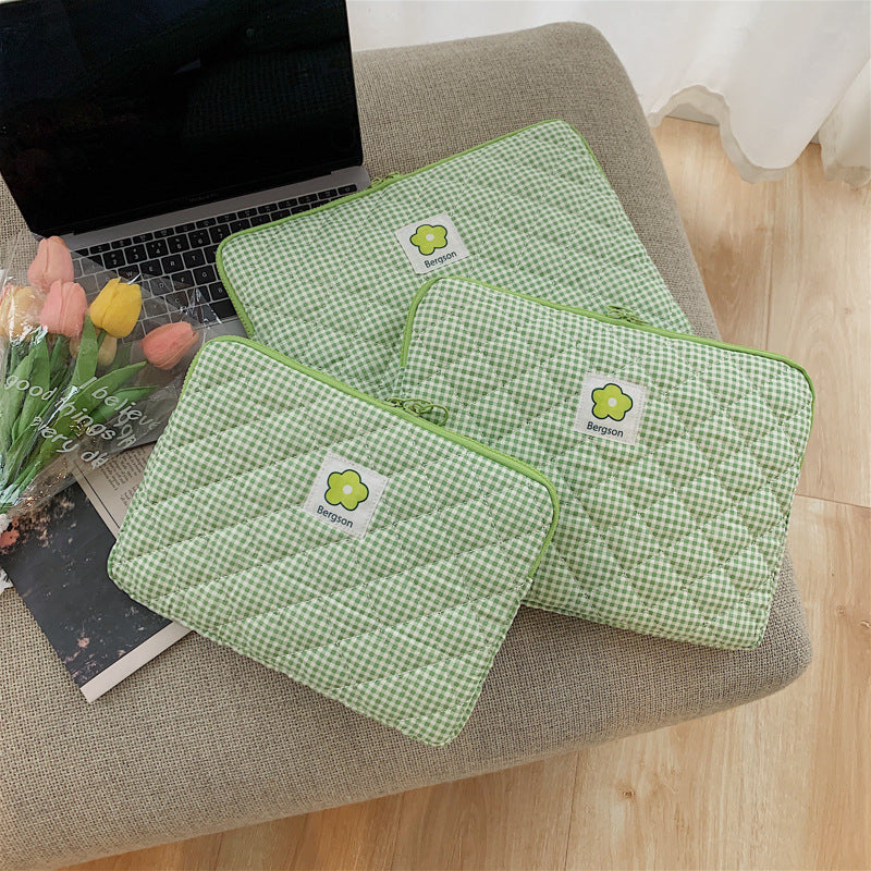 Quilted Floral Laptop Sleeve with Cute Green and Pink Patterns