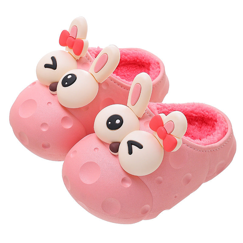 Cute Big-Eyed Cartoon Giraffe & Bunny Warm Cotton Slippers for Kids